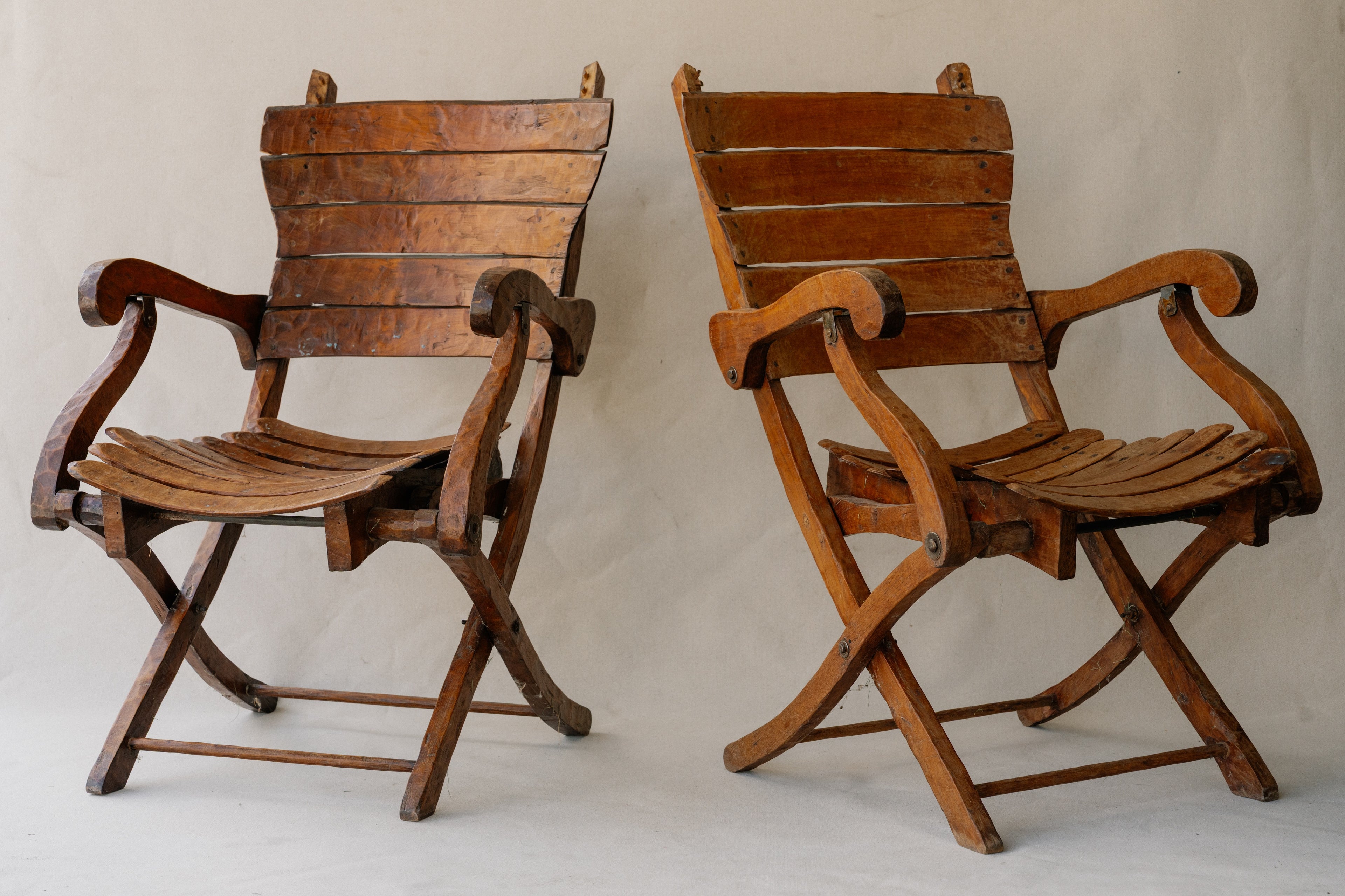 Antique French Hand-Carved Deck Chairs