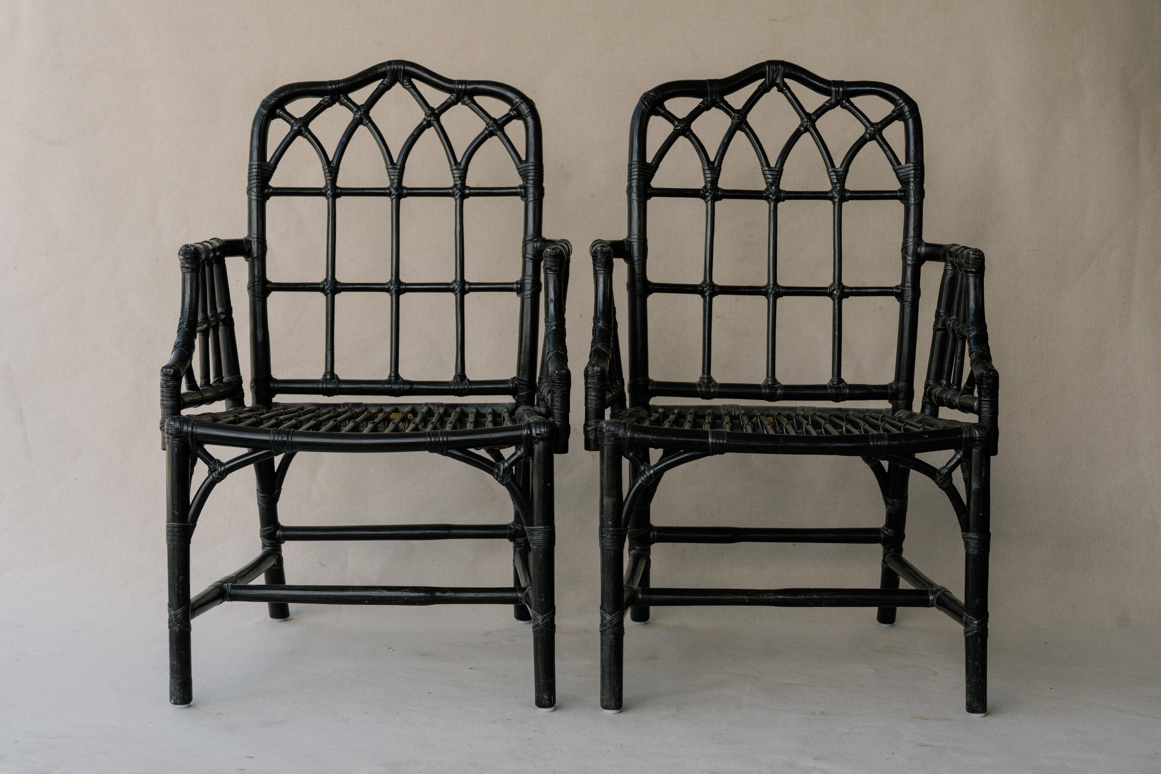 Pair of Vintage Authentic McGuire Cathedral Chairs