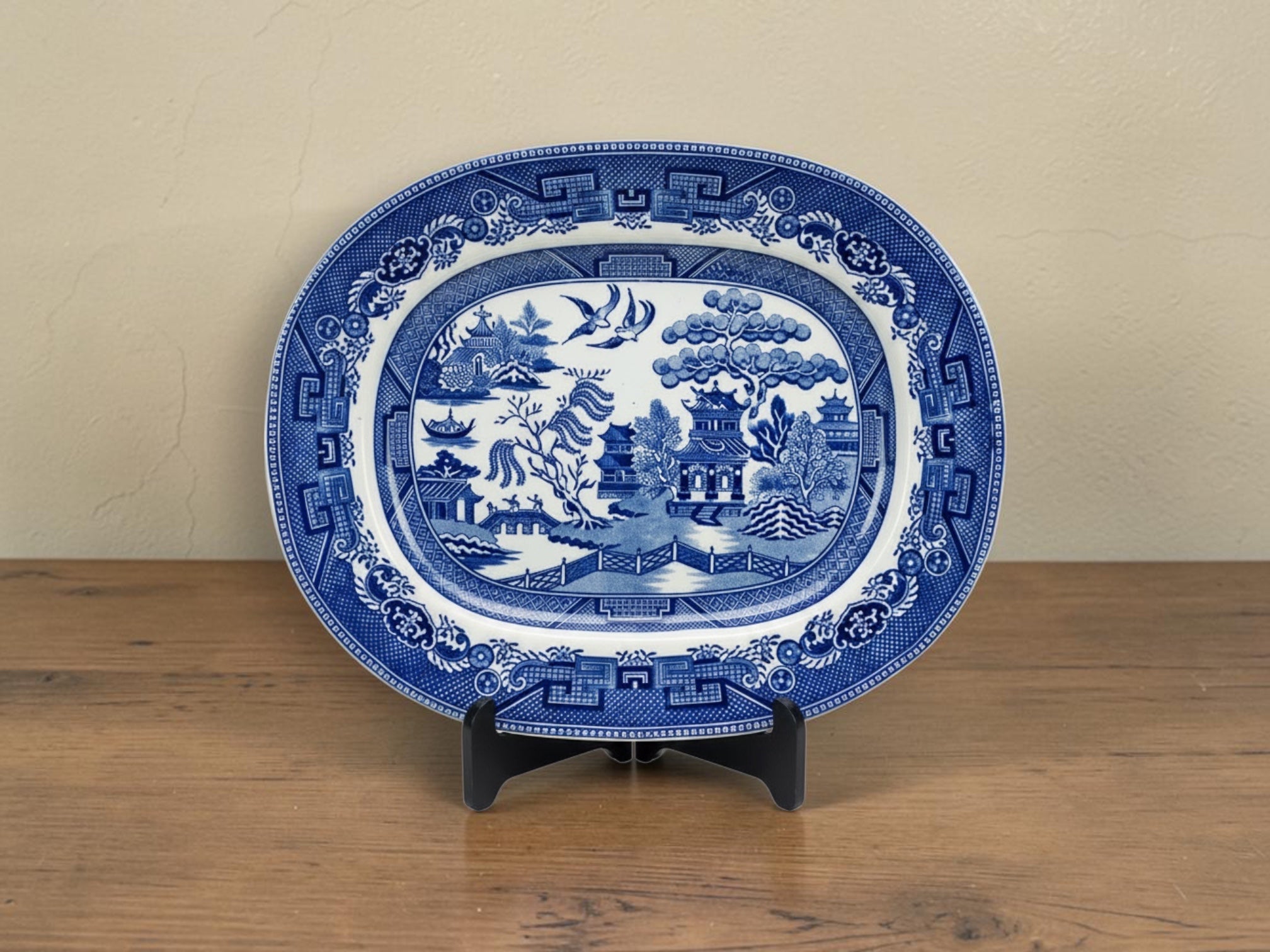 English Blue Willow Transferware Oval Serving Platter