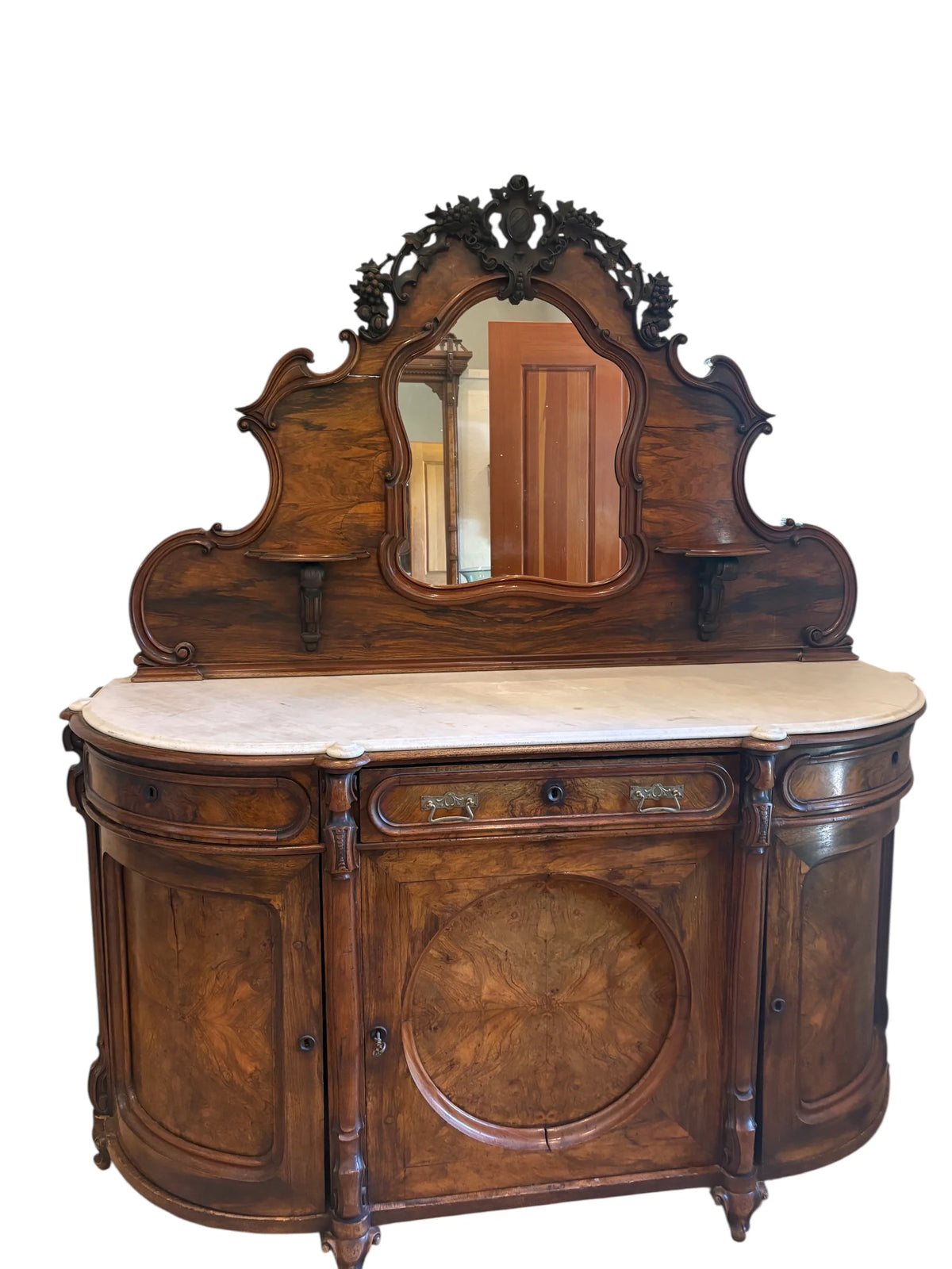 Irish Victorian Burl Walnut Credenza
