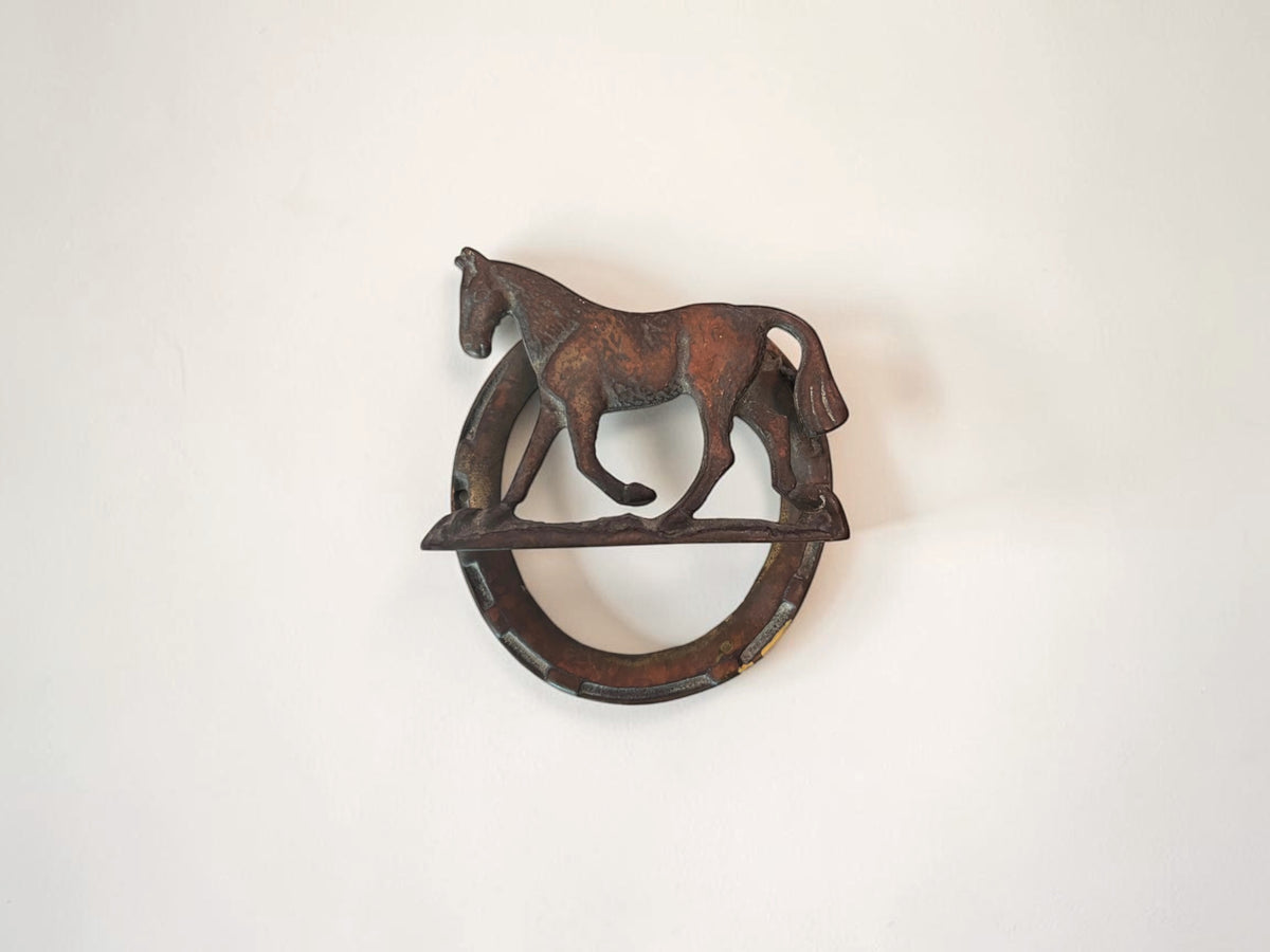 Antique English Iron Horse & Horseshoe Door Knocker