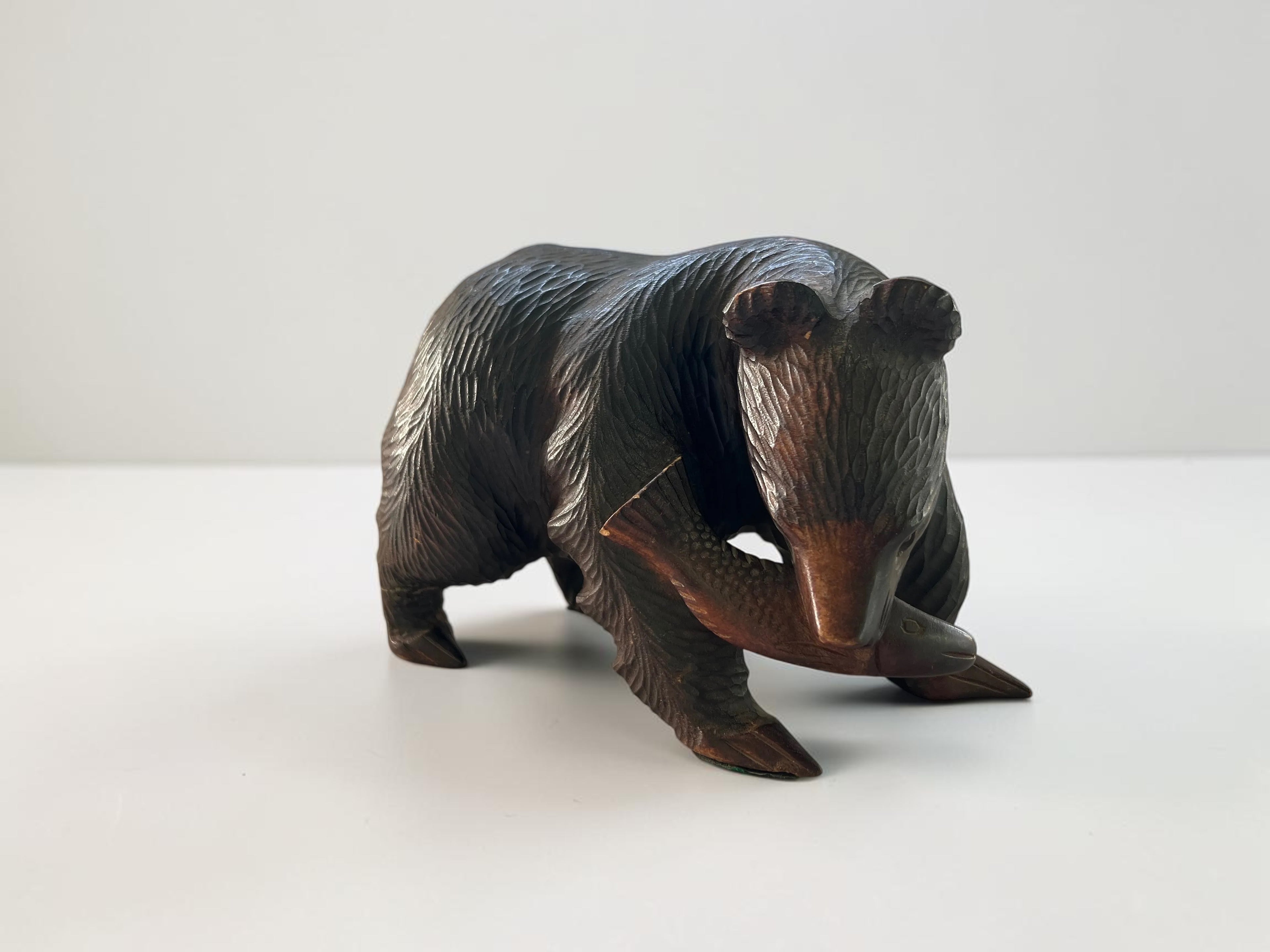 Hand-Carved Wooden Bear Sculpture