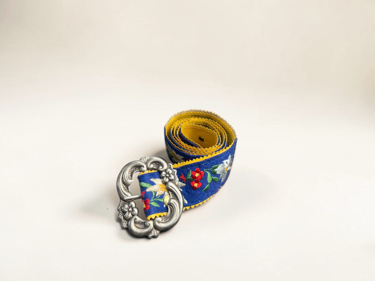 Vintage Hand-Embroidered Floral Wool Belt